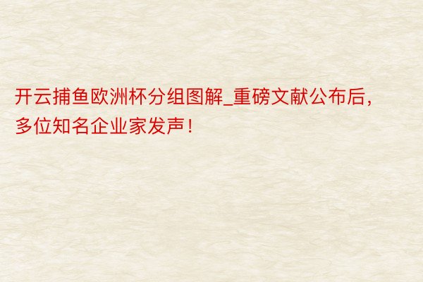 开云捕鱼欧洲杯分组图解_重磅文献公布后，多位知名企业家发声！